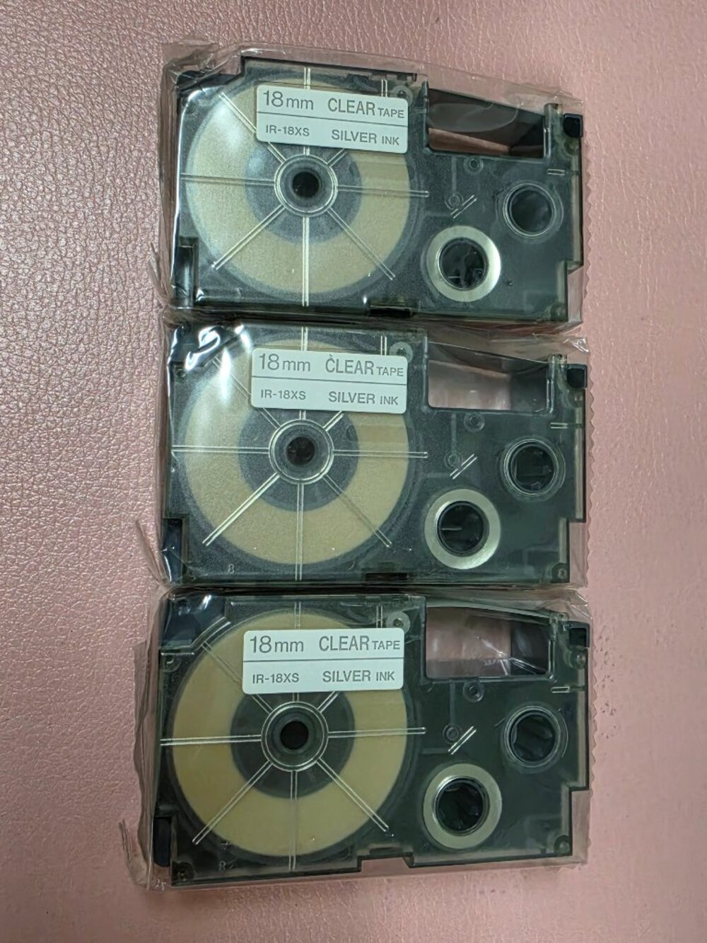 Casio IR-18XS Label Tape 3-Pack - 18mm Clear, Silver Ink - New Sealed